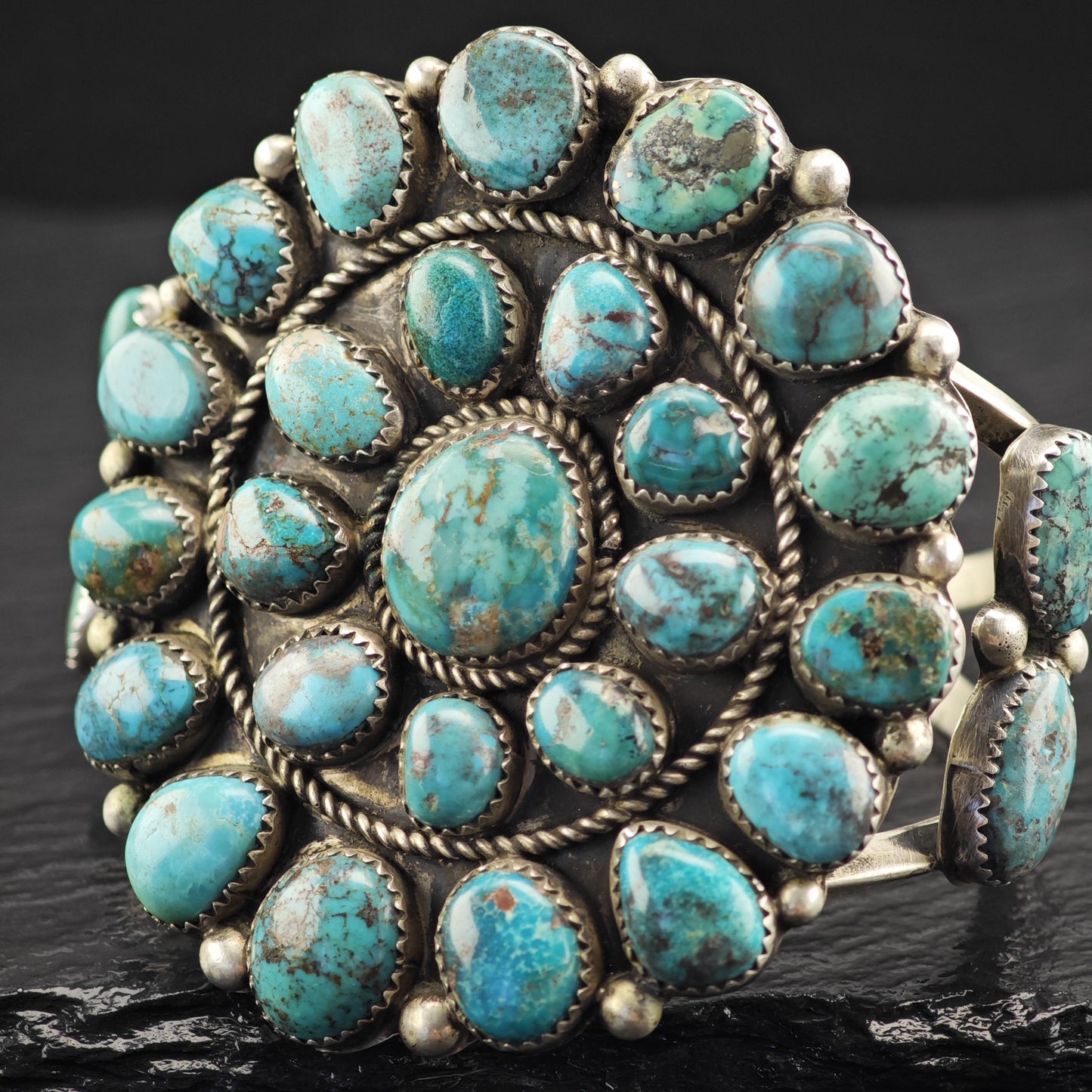 Turquoise Cluster Cuff Bracelet Sterling Silver Native American