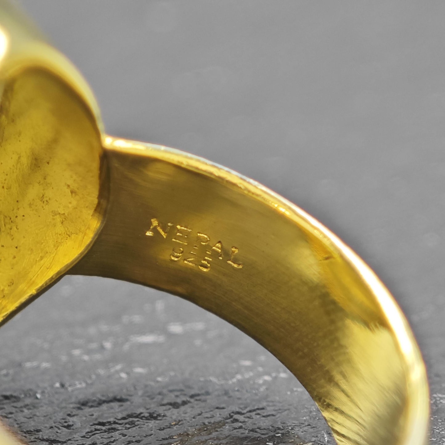 Gold Gilded Round Labradorite Ring Sterling Silver Sz 8