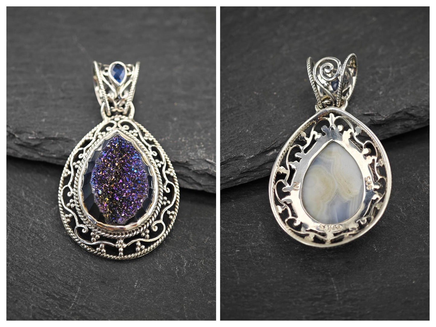 Choice of Vintage Purple Gemstone Pendants Sterling Silver