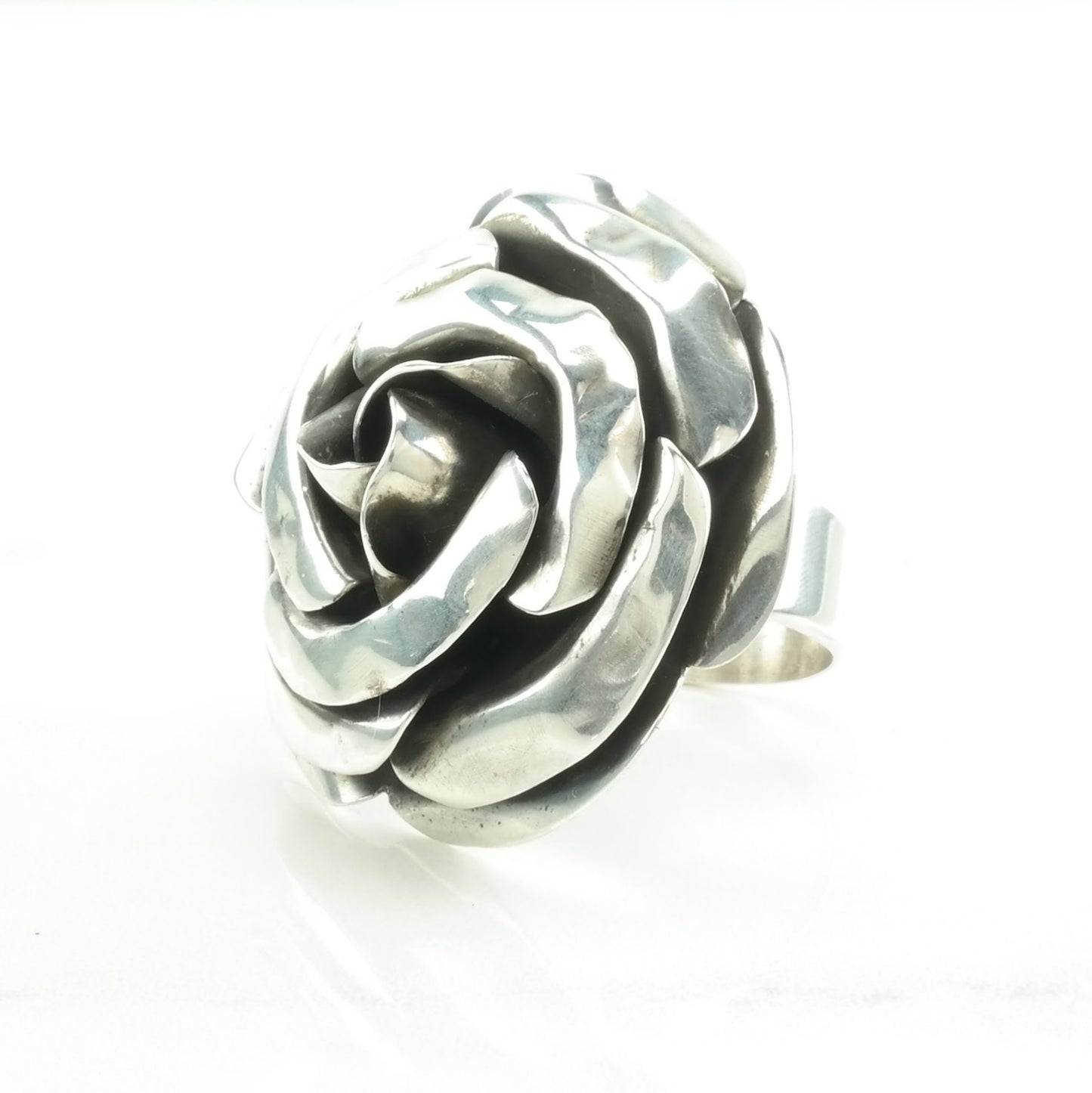 Statement Silver Ring Rose Large Sterling Size 11 1/2