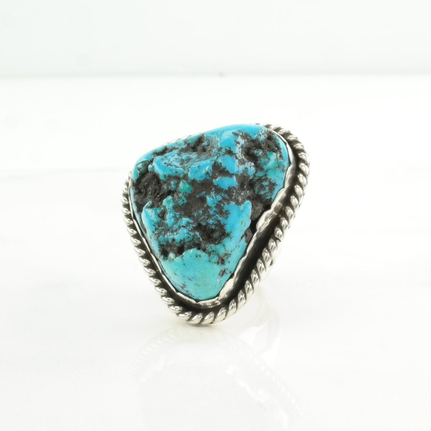 Southwest Silver Ring Turquoise Large, Kingman Sterling Blue Size 4 1/2