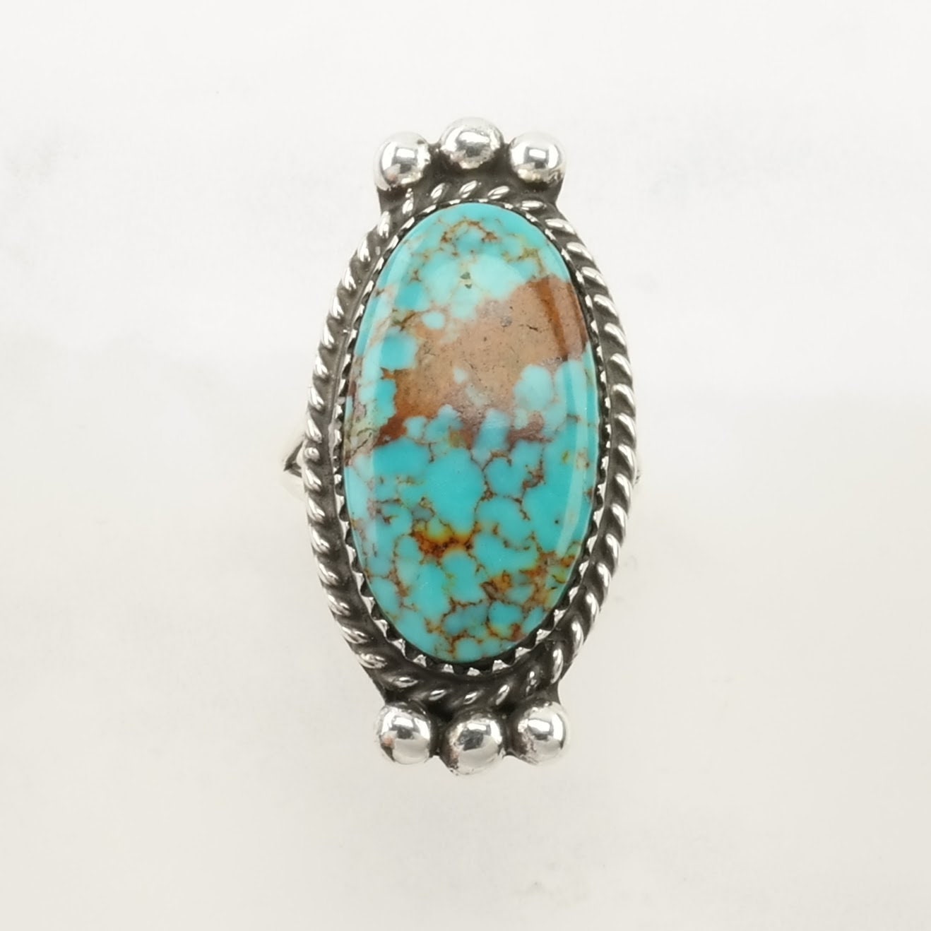 Vintage Native American Silver Ring Turquoise Navette Sterling Blue Size 6 1/4