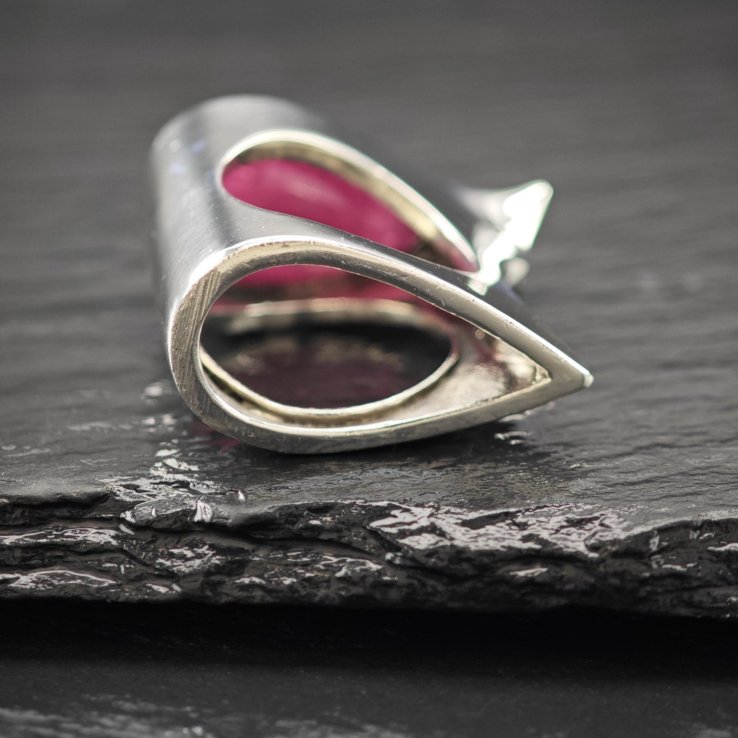 Wave Style Pink Ruby Cabochon Ring Sterling Silver Size 7 1/2