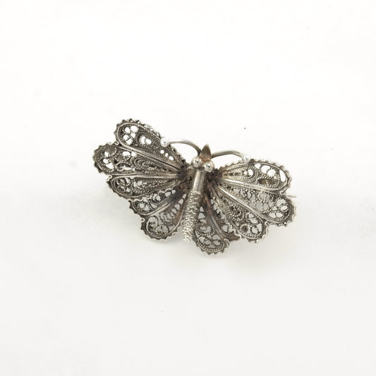 Italian Sterling Silver Brooch Filigree Butterfly