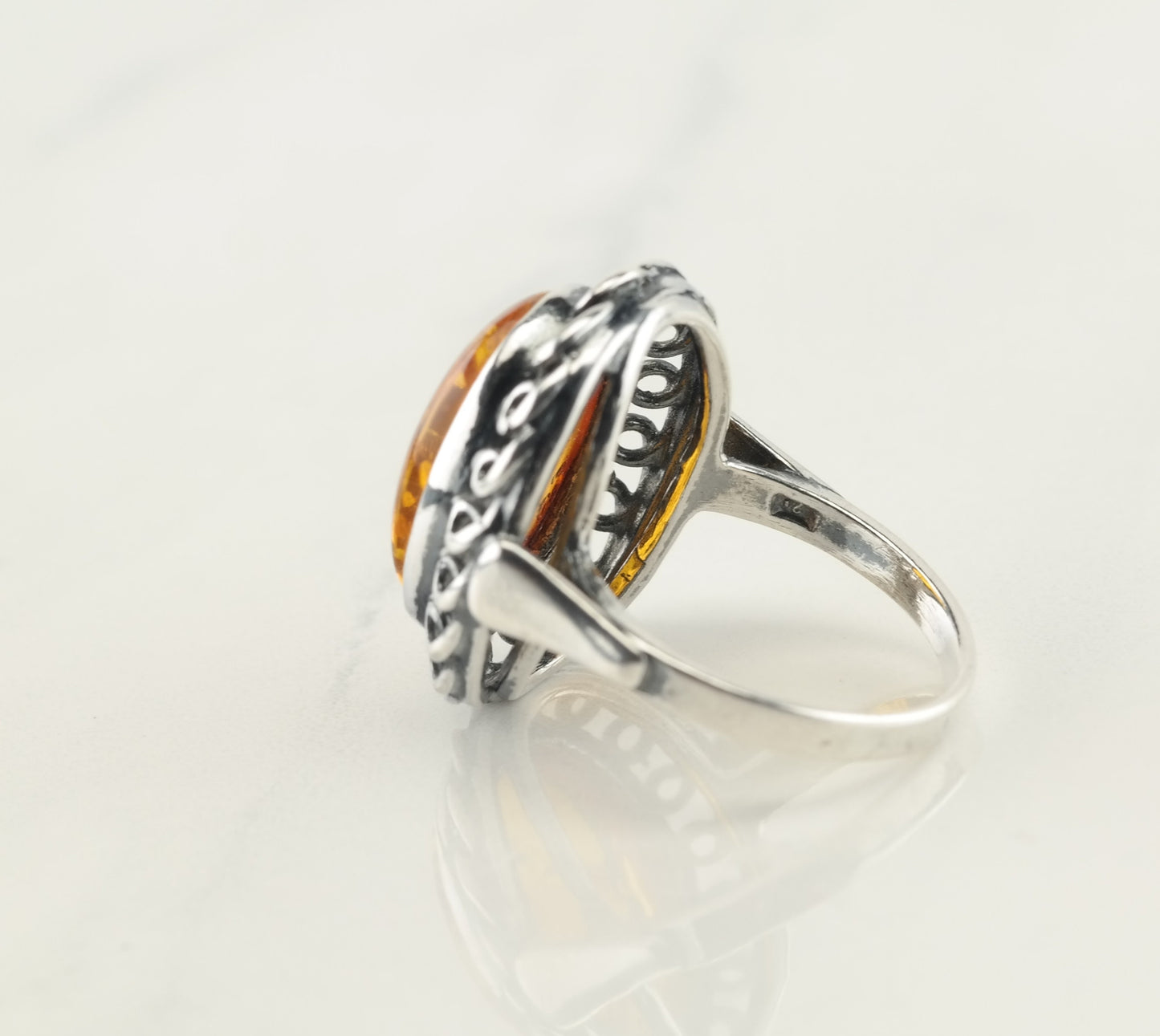 Sterling Silver Amber Ring Size 6 1/2