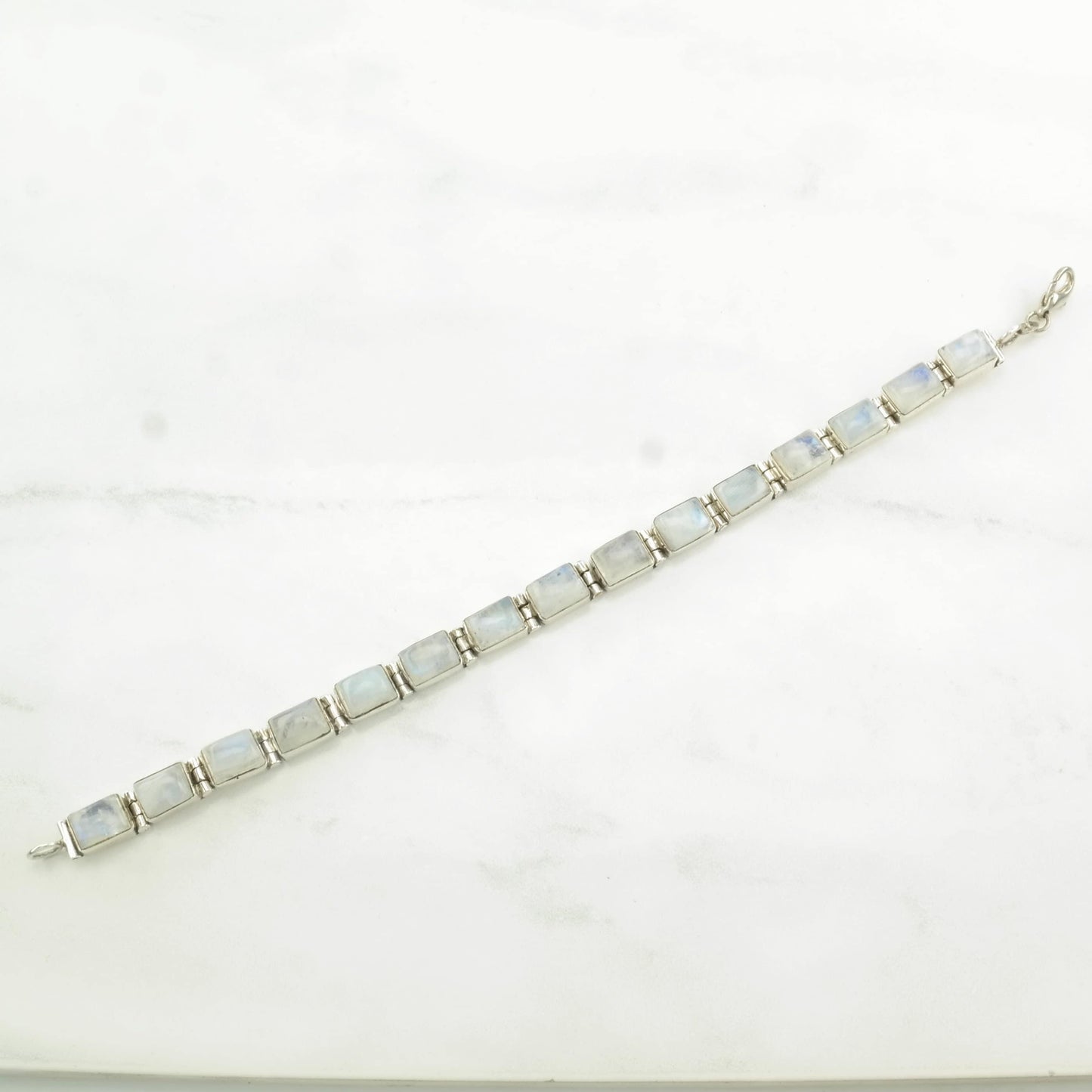 Sterling Silver Line Bracelet Rainbow Moonstone