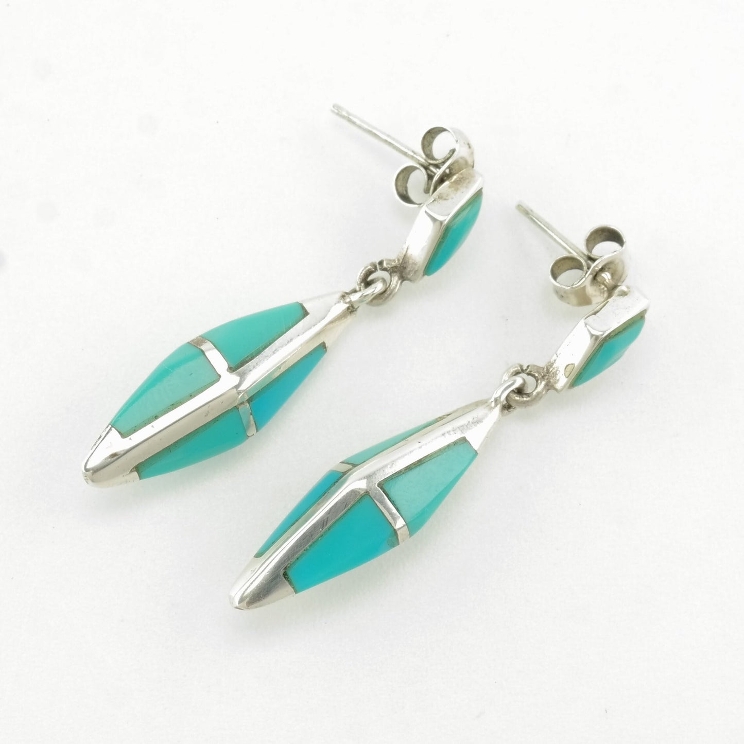 Southwest Sterling Silver Turquoise Geometric, Inlay Earrings Stud/Dangle