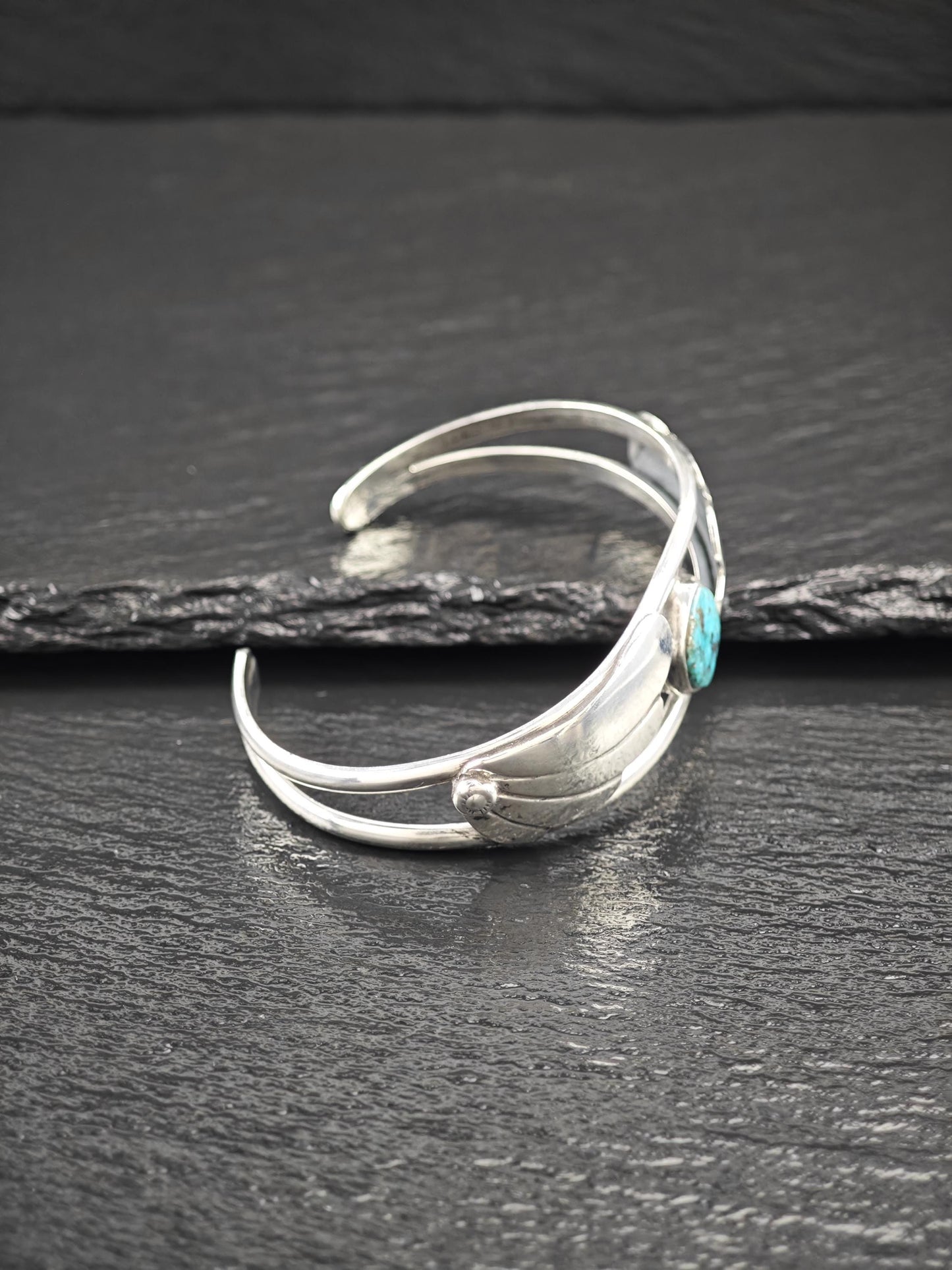 Southwest, Turquoise, Floral Cuff Bracelet Sterling Silver