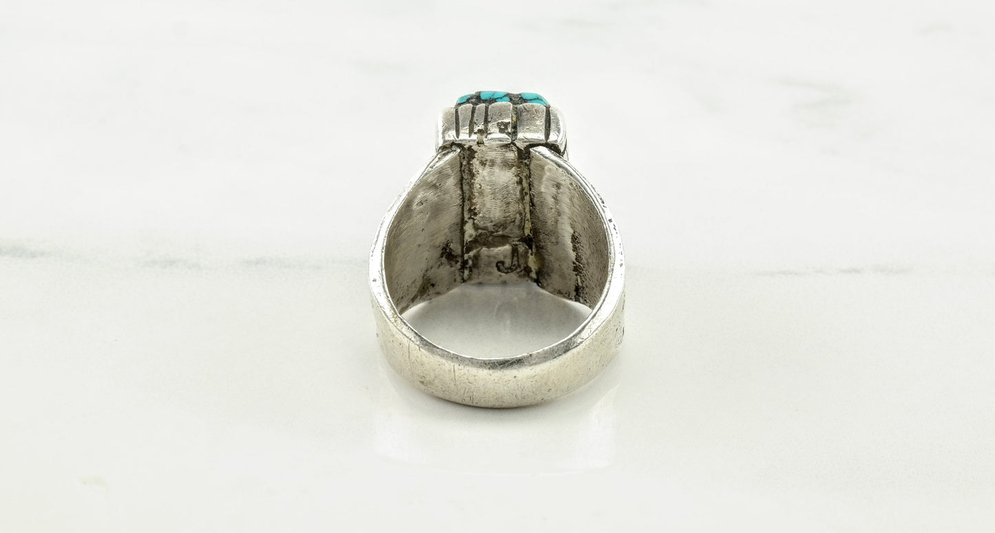 John Shopteese Silver Ring Cloud Mountain Turquoise Sterling Size 8
