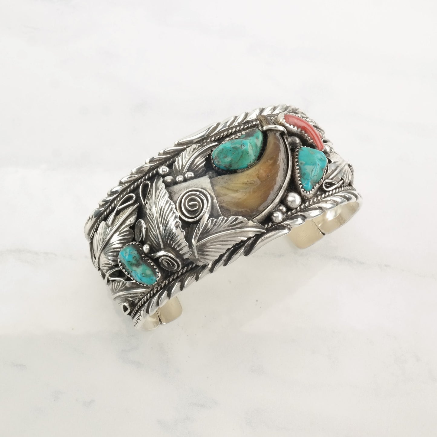 Navajo Sterling Silver Cuff Bracelet Turquoise, Coral