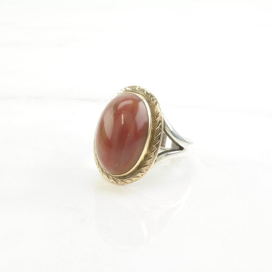 Sterling Silver Ring Agate Gold Toned Accents Red Size 7