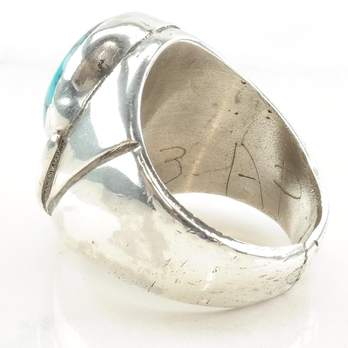 Vintage Native American Silver Ring Lone Mountain Spiderweb Turquoise Hairline Crack Sterling Size 8 1/4