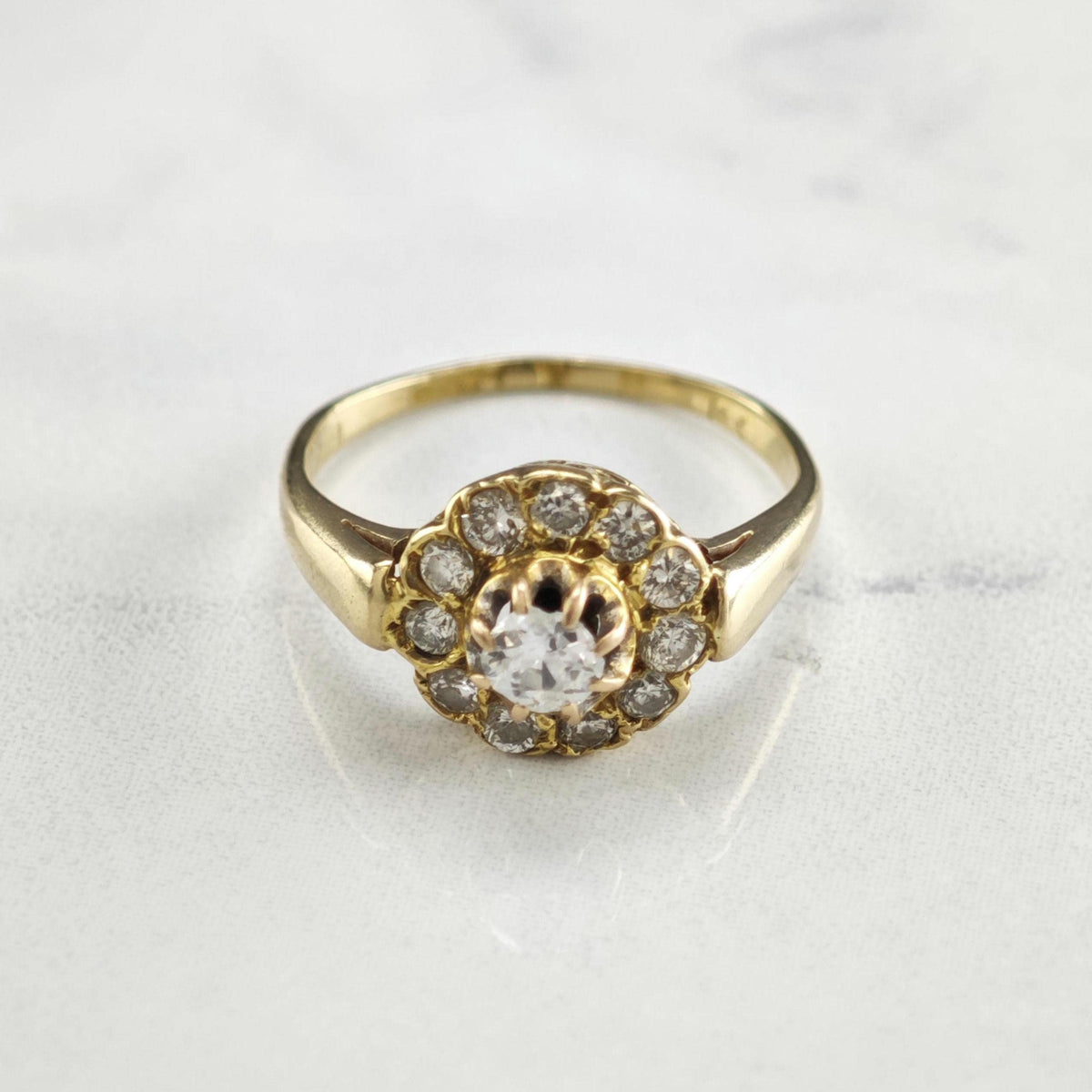 AS IS Diamond Halo 14K Gold Ring Sz 6 1/2 R6784