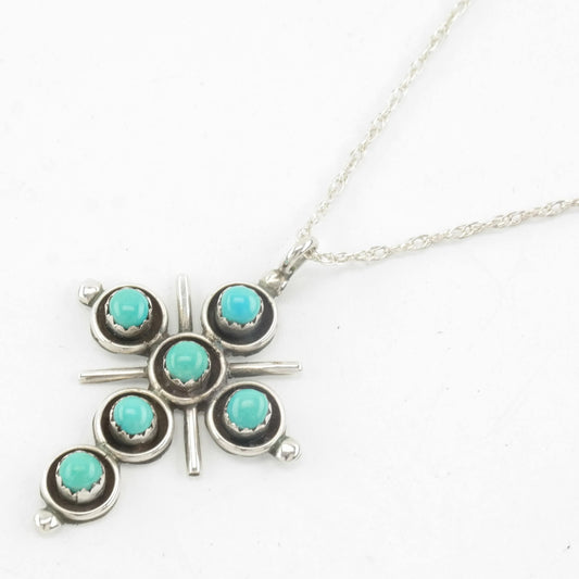 Zuni Sterling Silver Blue Turquoise Cross, Snake Eye Necklace