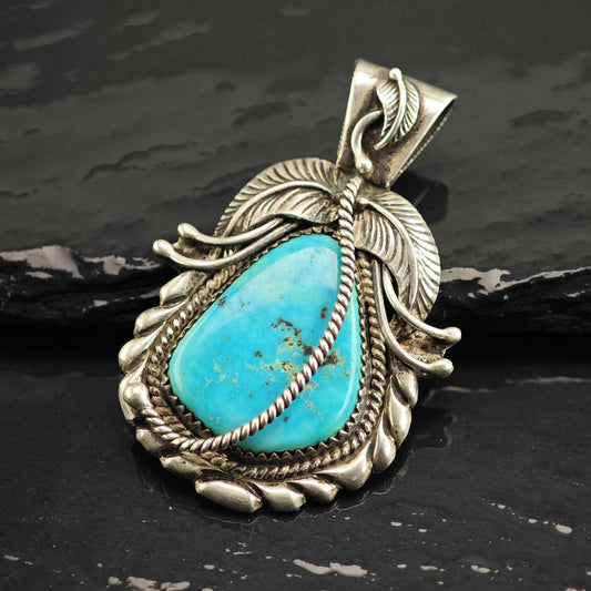 Kirk Turquoise Feather & Cord Detailing Sterling Silver Pendant P3147