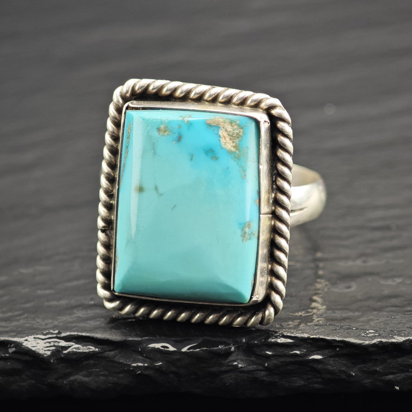 Native American Square Turquoise Ring Sterling Silver Sz 14 R6622