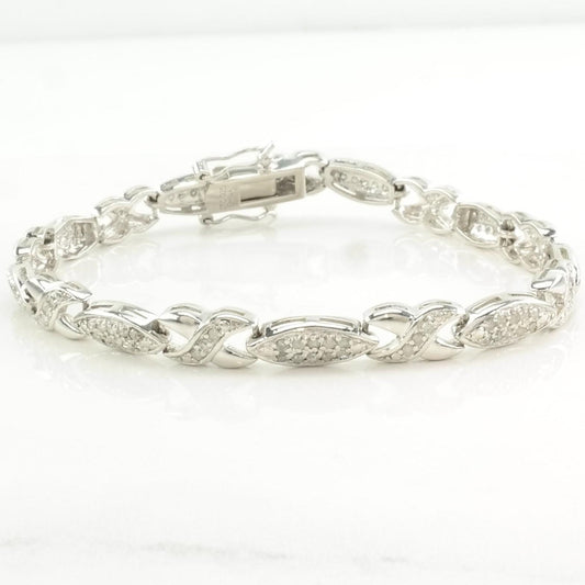 Vintage Sterling Silver Line Bracelet Diamond