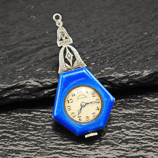 As Is Art Deco, Leicht-Mayer Lucerne, Enamel Pendant Watch Sterling Silver