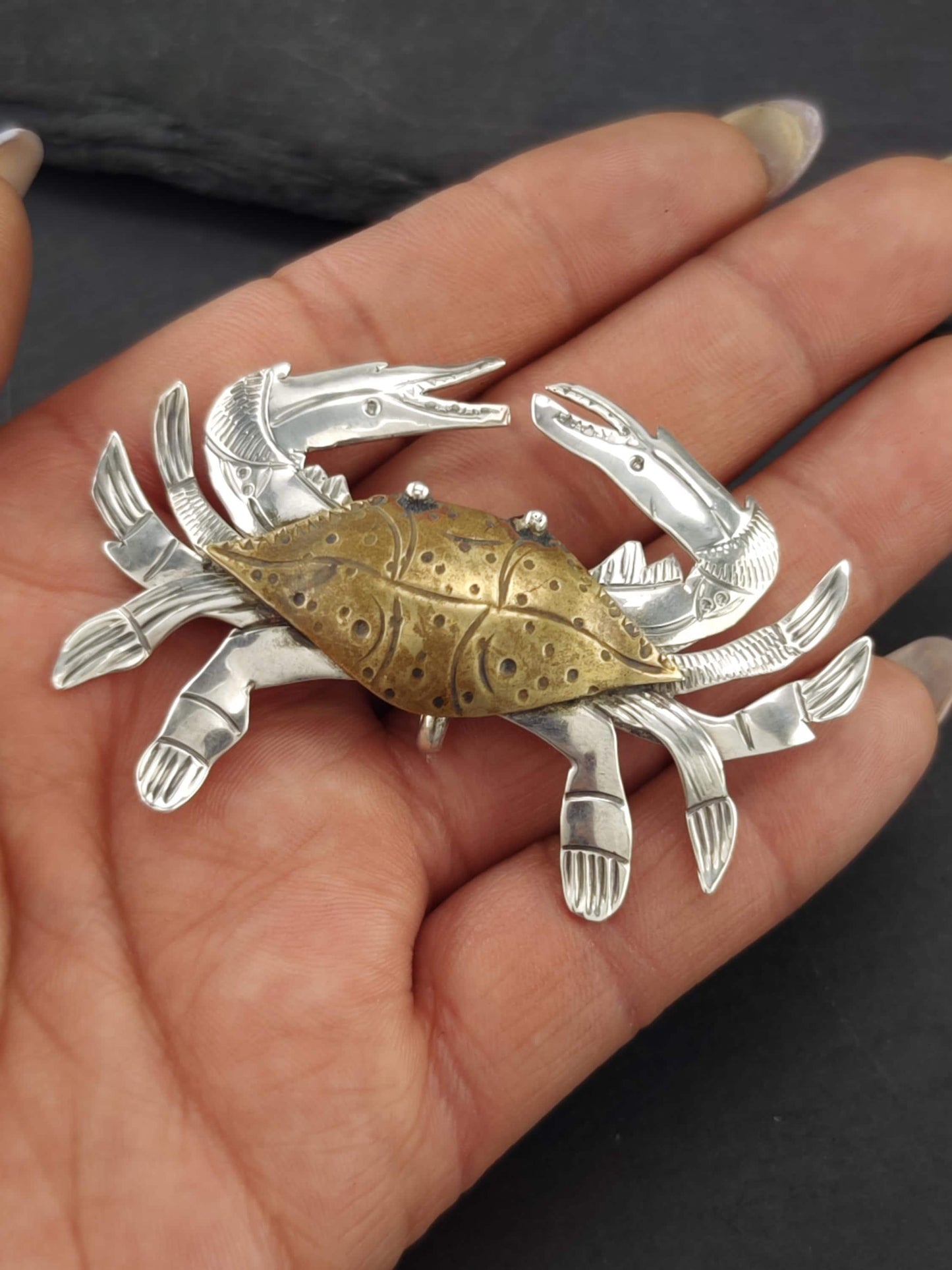 Studio Brass, Gold Tone Crab Brooch/Pendant Sterling Silver