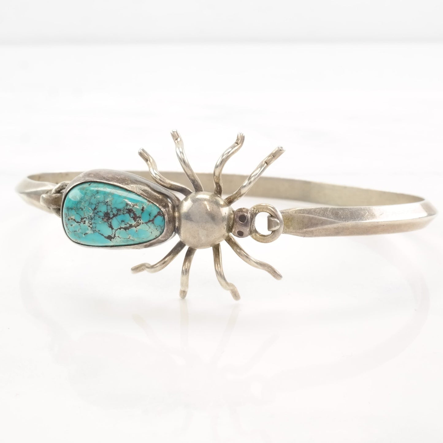 Native American Sterling Silver Turquoise Spider Spiderweb Bangle Bracelet