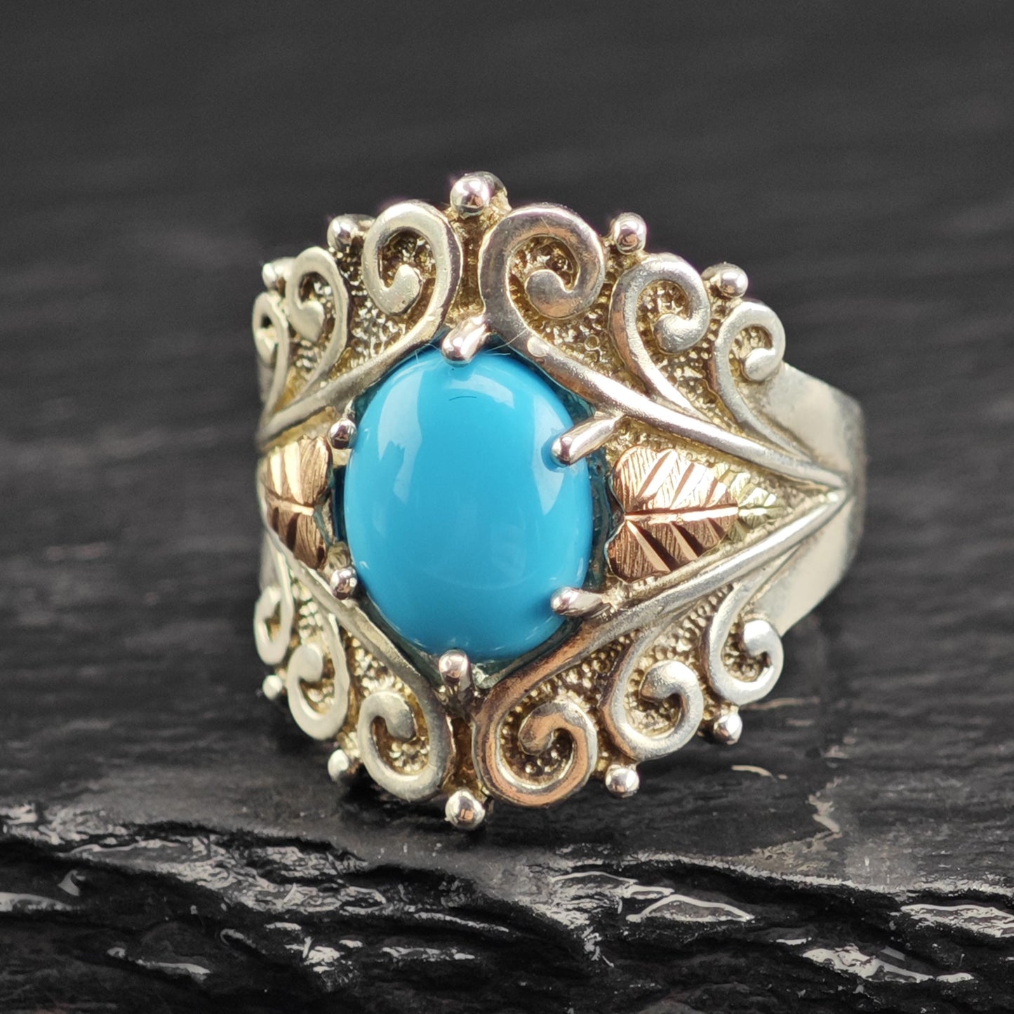 Turquoise 12K Gold Sterling Silver Ring Sz 7 1/4 R6613