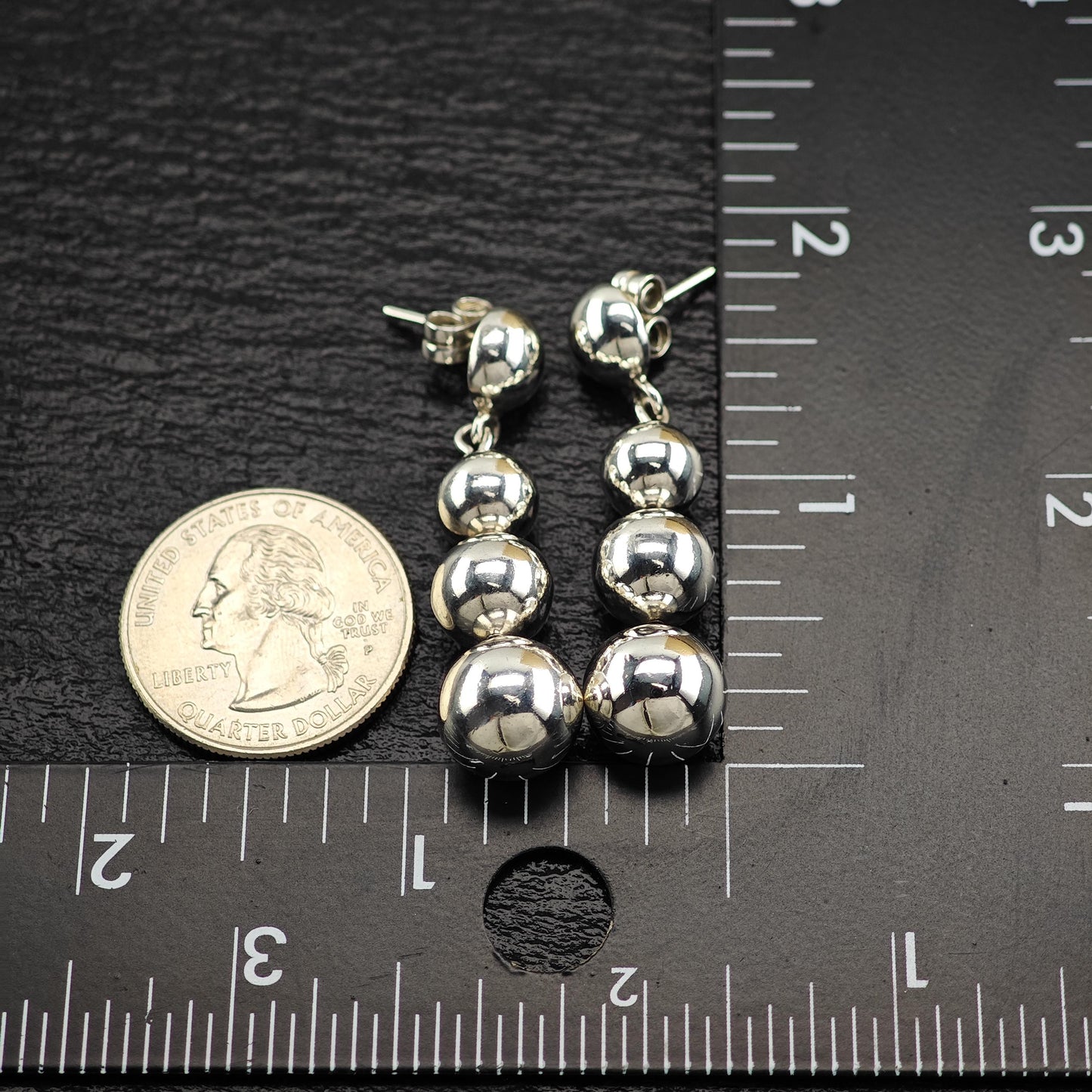 Taxco Graduated Beaded Stud/Dangle Earrings Sterling Silver
