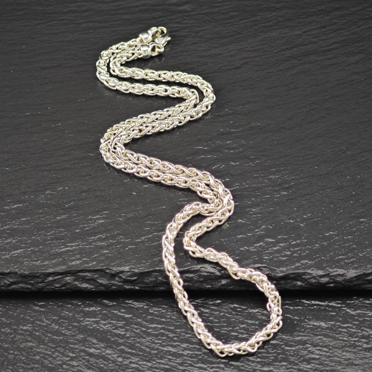 German Made Sterling Silver Spiga, Wheat Chain 4.2mm Rope Chain Necklace