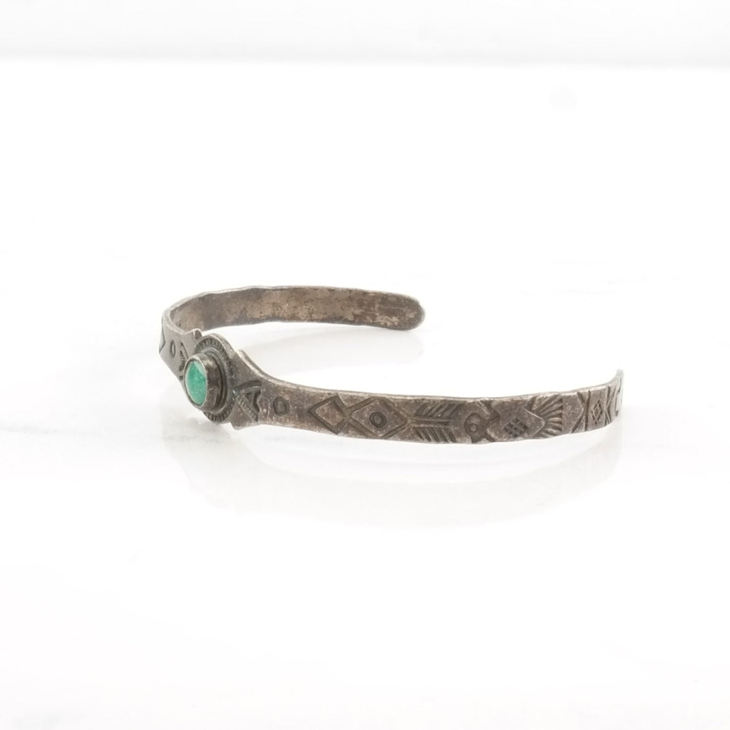 Vintage Sterling Silver Cuff Bracelet Blue Turquoise Stamped, Child Sized