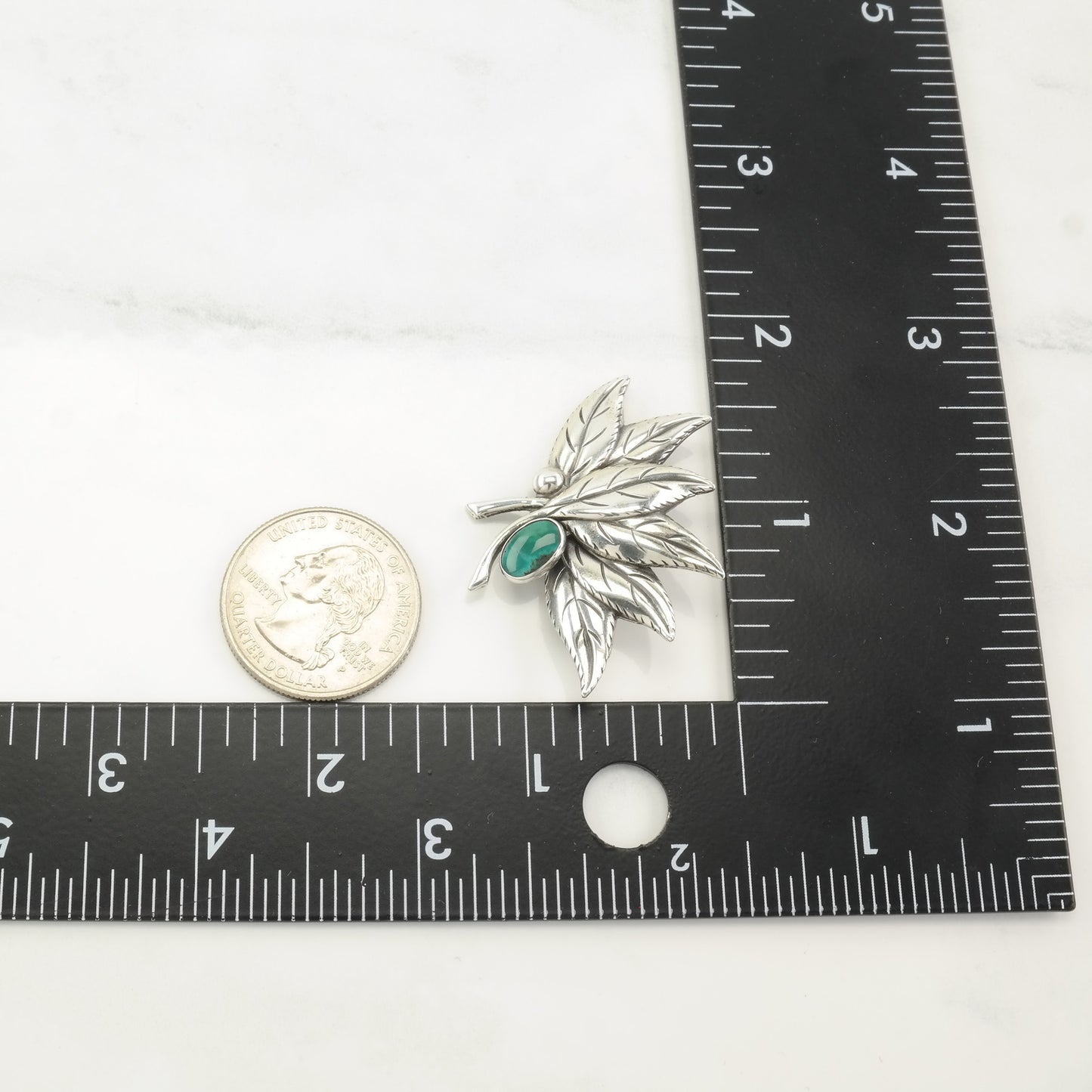 Turquoise Leaf Brooch Sterling Silver