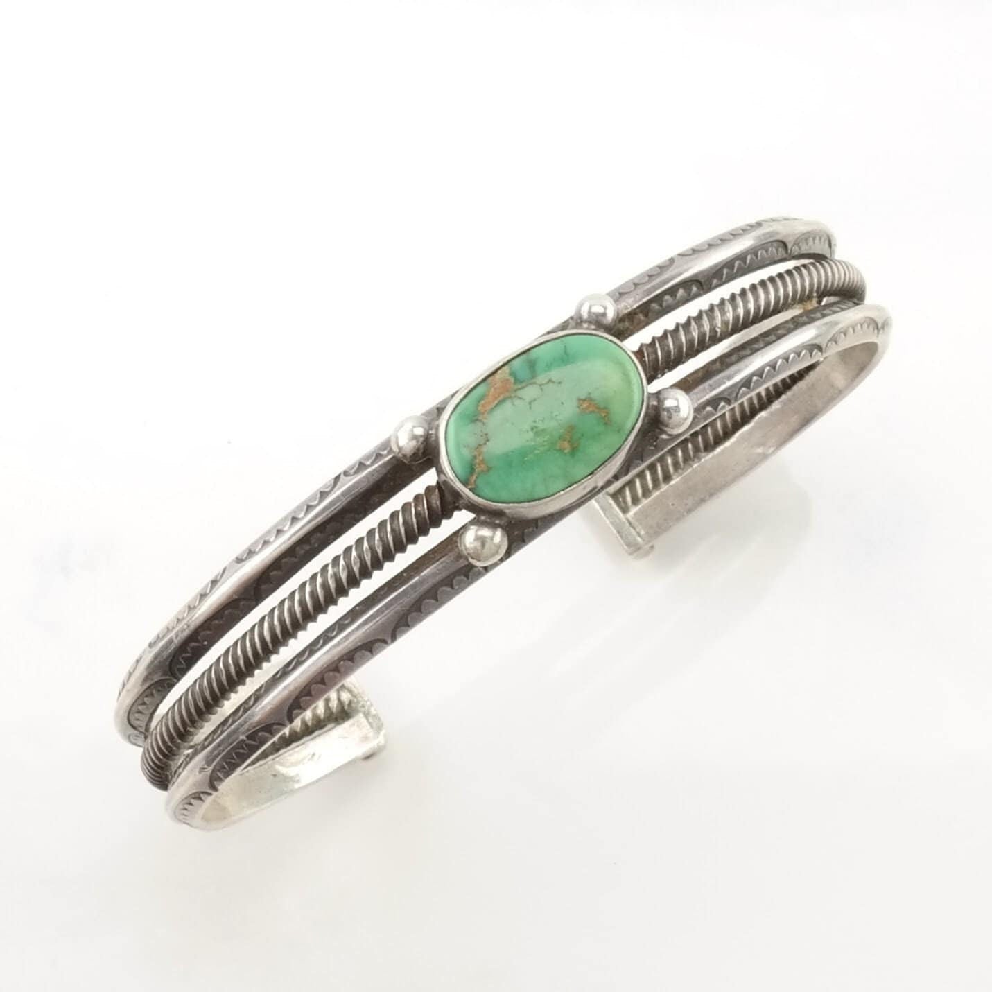 Vintage Native American Sterling Silver Cuff Bracelet Green, Blue Turquoise Stamped