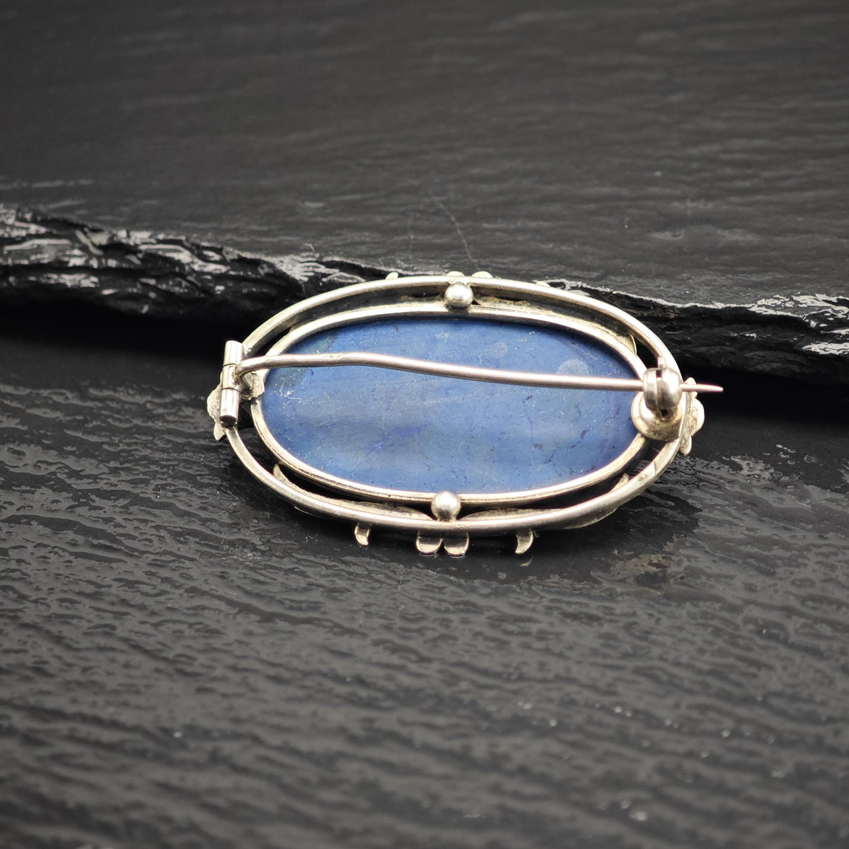 Mid-Century 800 Silver Blue Gemstone Sterling Silver Brooch B2265