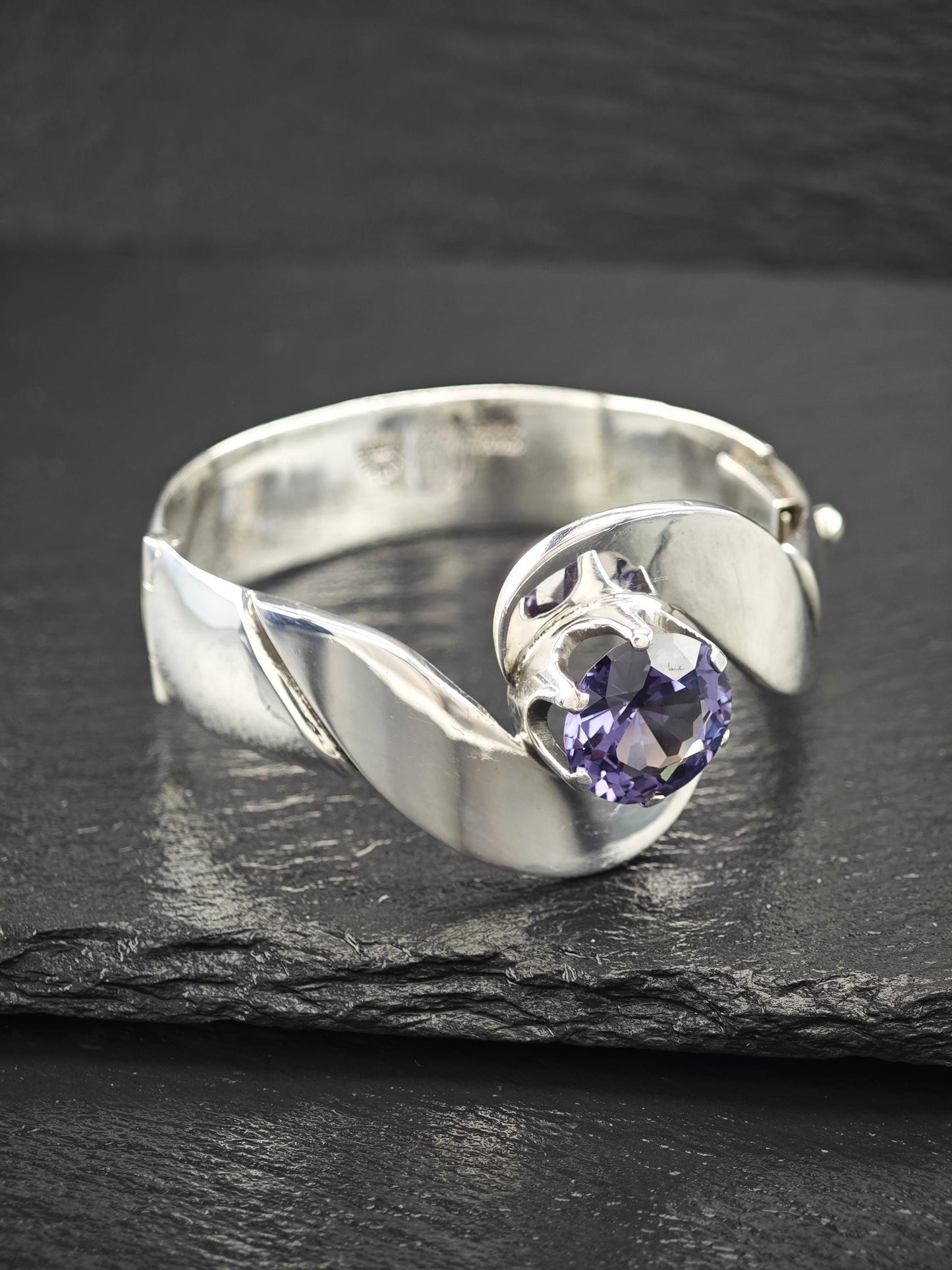 Synthetic Alexandrite Ballesteros Taxco Bangle Bracelet Sterling Silver