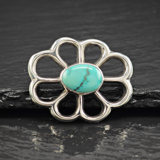Southwest Sandcast, Blue Turquoise Brooch Sterling Silver