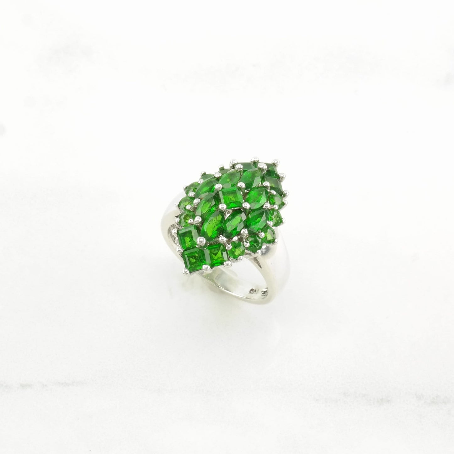 Sterling Silver Ring Chrome Diopside Cluster Green Size 7