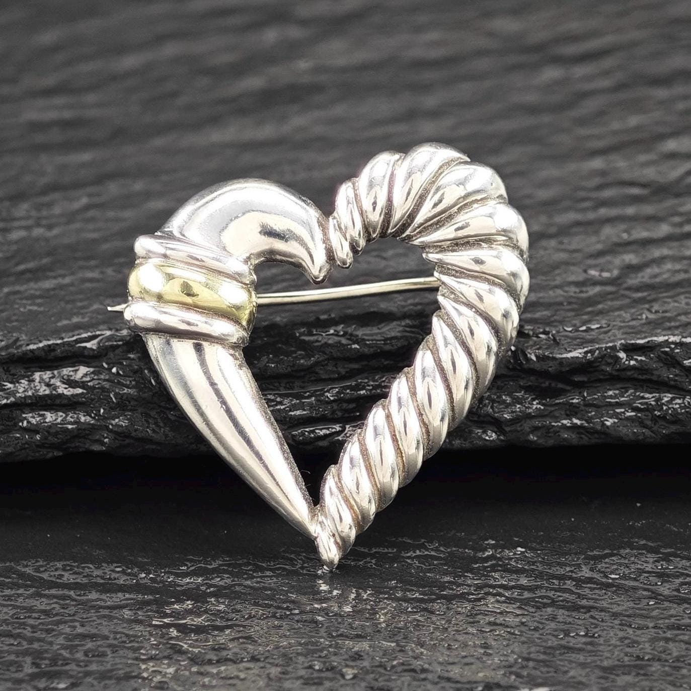 David Yurman 14k Gold Accent, Heart Brooch Sterling Silver