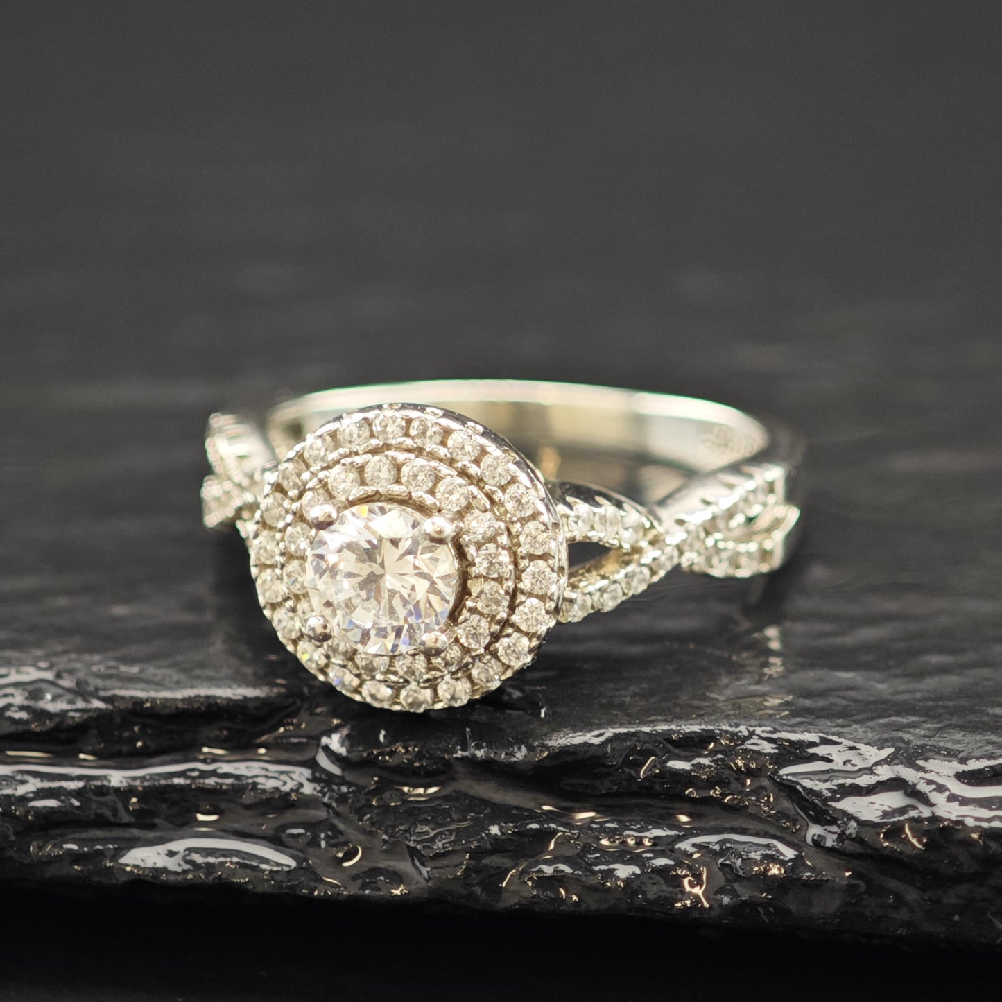 Sterling Silver CZ Halo Engagement Ring Size 7 R6226