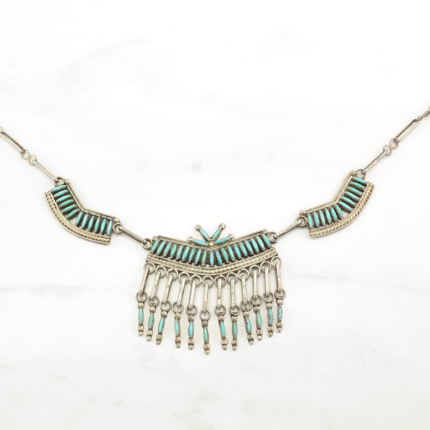 Zuni Sterling Silver Blue Needlepoint Turquoise Necklace