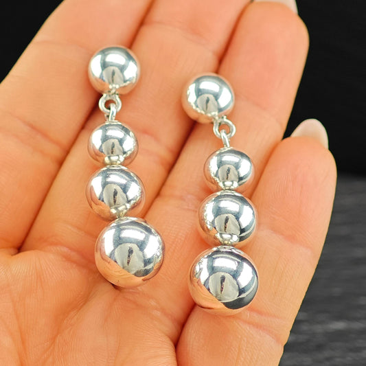 Taxco Graduated Beaded Stud/Dangle Earrings Sterling Silver