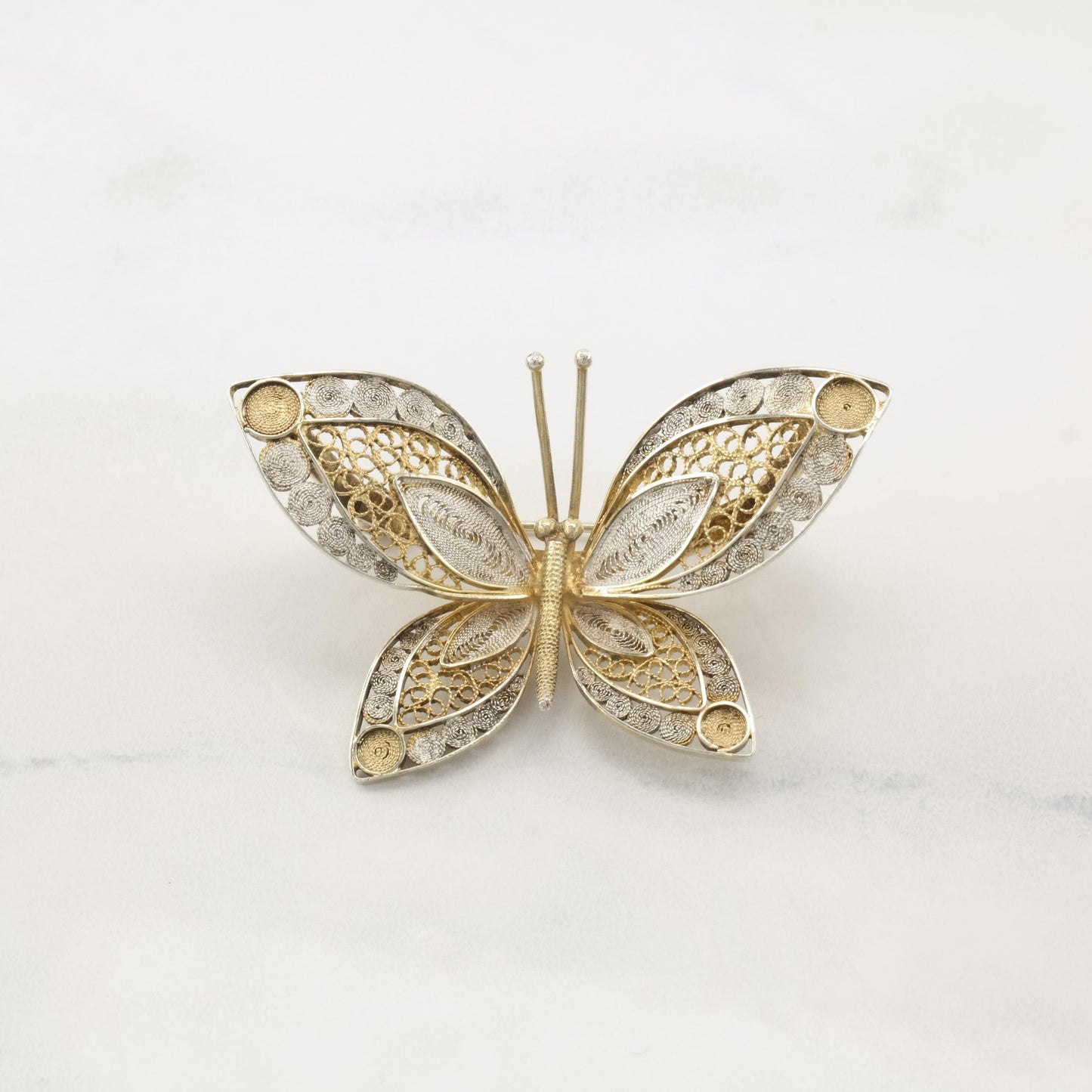 Vintage Italy Butterfly, Leaf Lightly Gold Gilded Sterling Silver Brooch