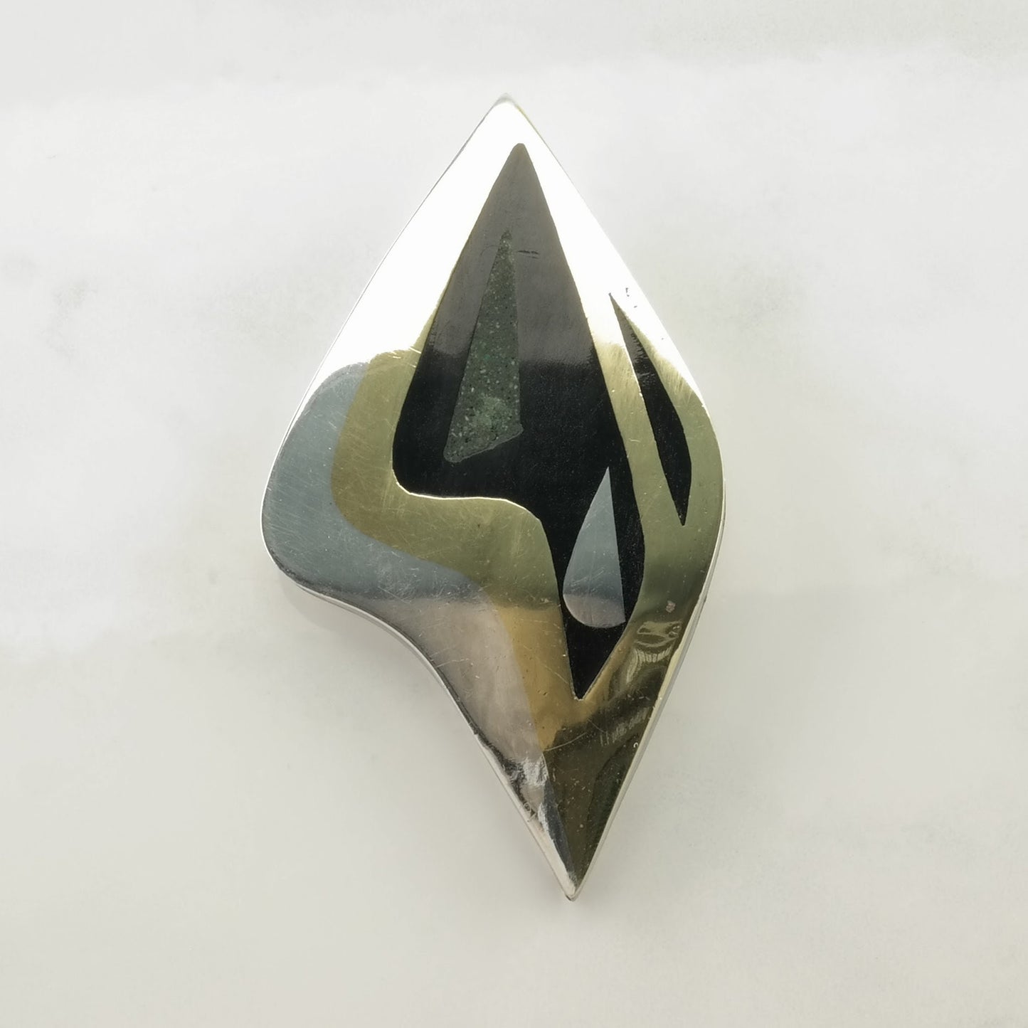 Mexico Sterling Silver Brooch Inlay, Mixed Metal Multi Stone