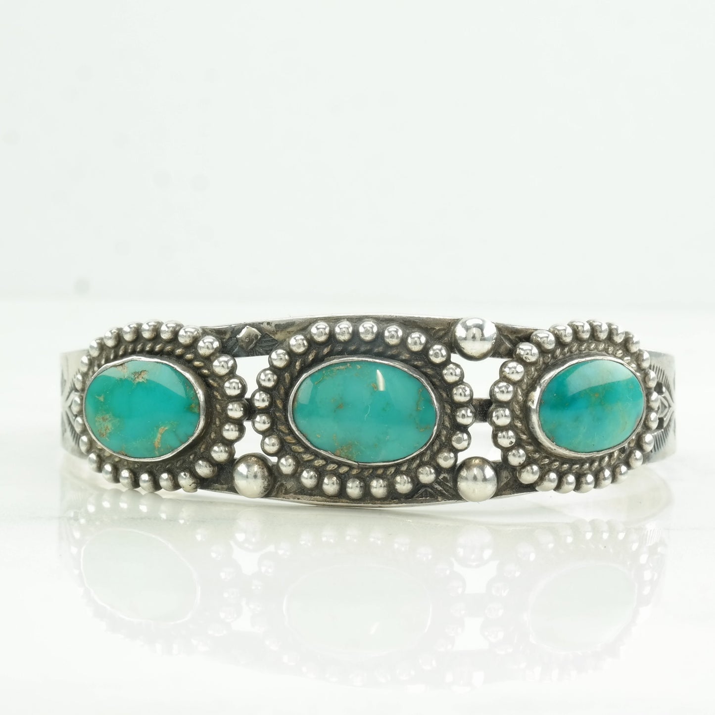 Native American Sterling Silver Cuff Bracelet Blue Gem, Turquoise