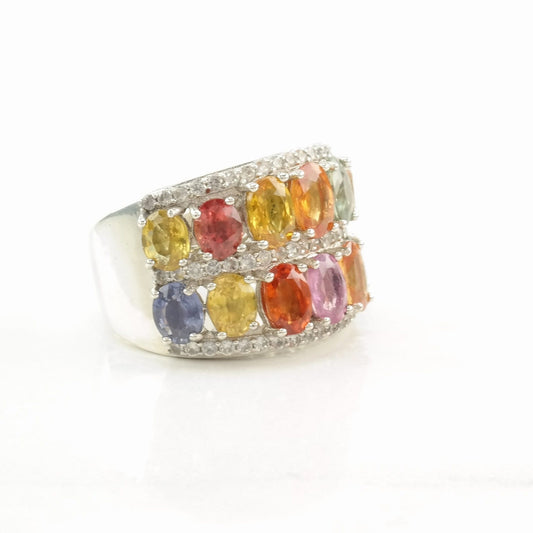 Sterling Silver Ring Sapphire Rainbow Multi Color Size 7