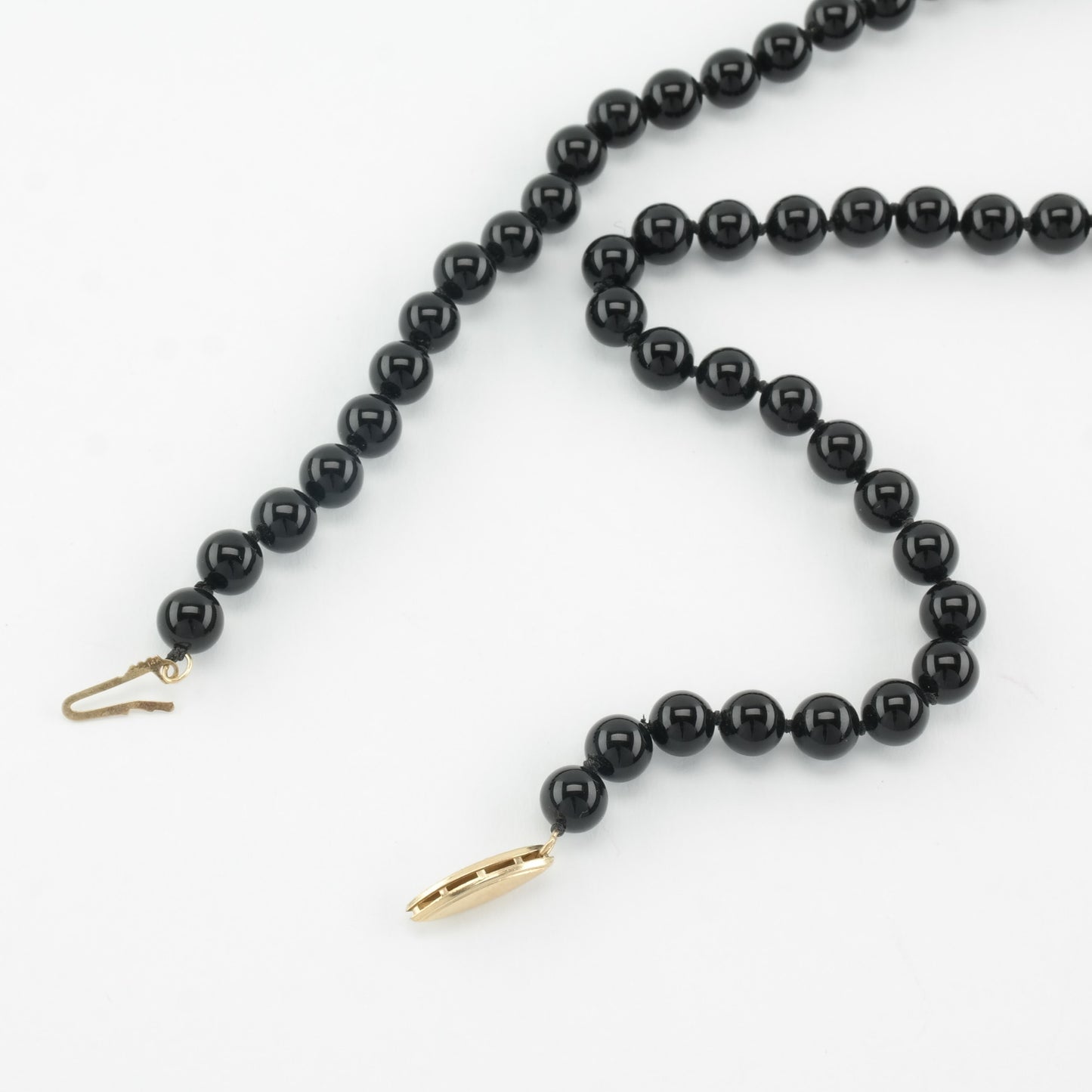 Black Onyx, 6 mm Bead, 14K Gold Clasp Necklace