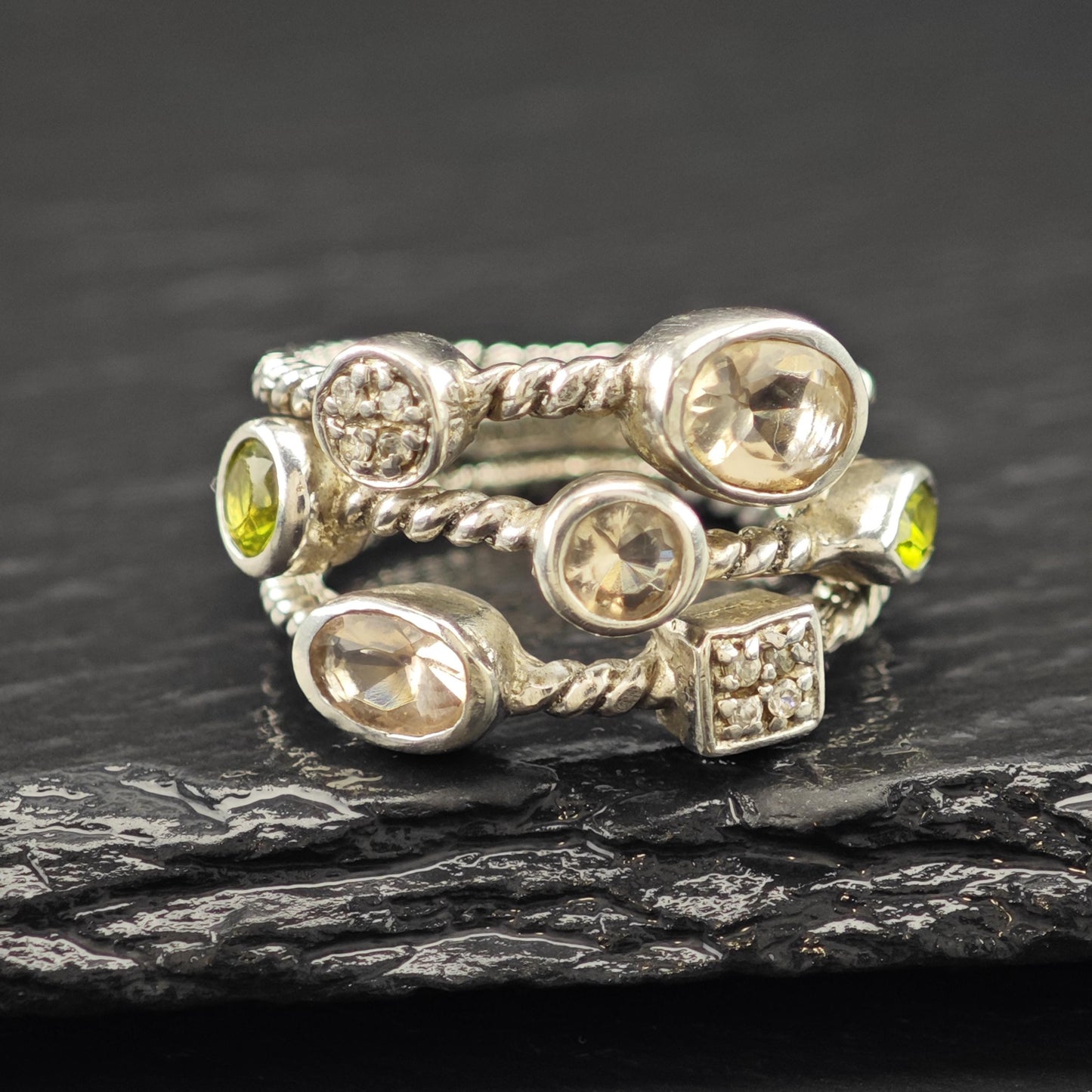 Gemstone Ring Sterling Silver with Mixed Stones Size 7 R6134