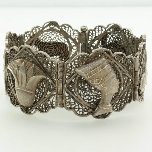 Archeological Revival Sterling Silver Link Filigree Bracelet