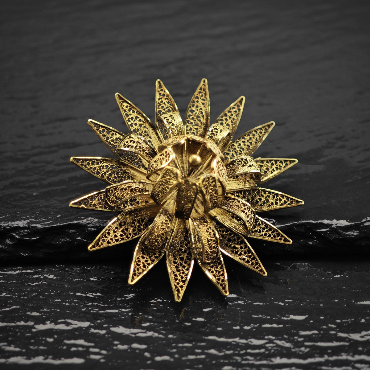 Floral Vermeil Gold Filigree Sterling Silver Brooch B2282