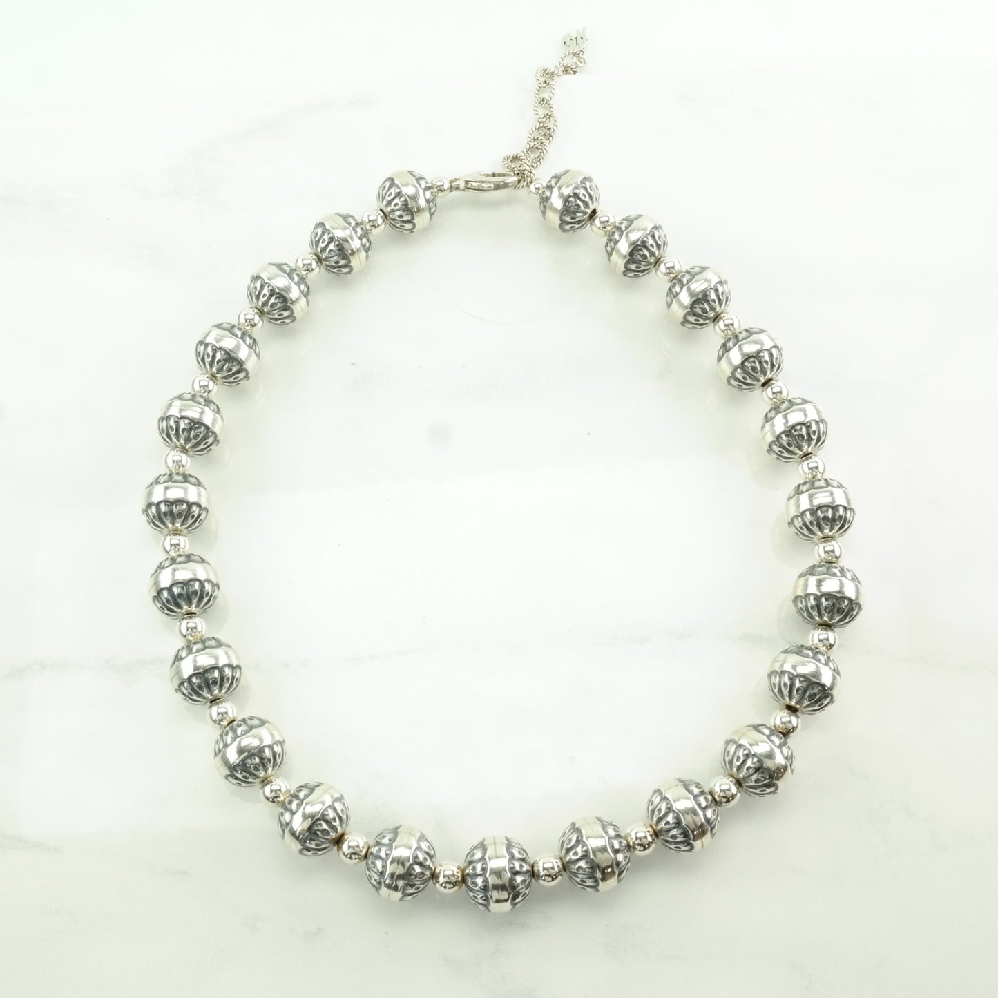 American West Sterling Silver Fluted Beads 14mm Necklace