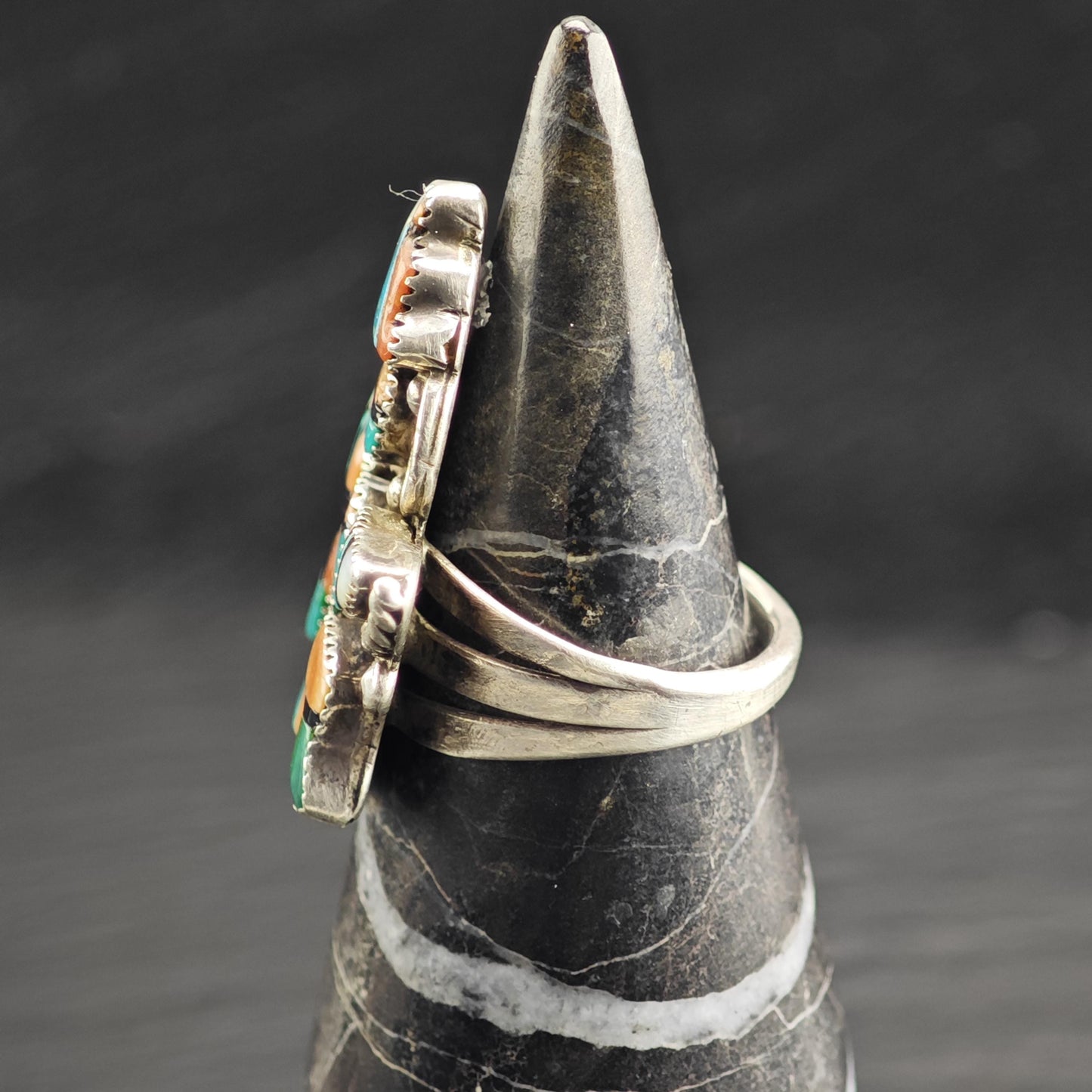 Zuni Inlay Dancer Sterling Silver Ring Sz 6 3/4 R6624
