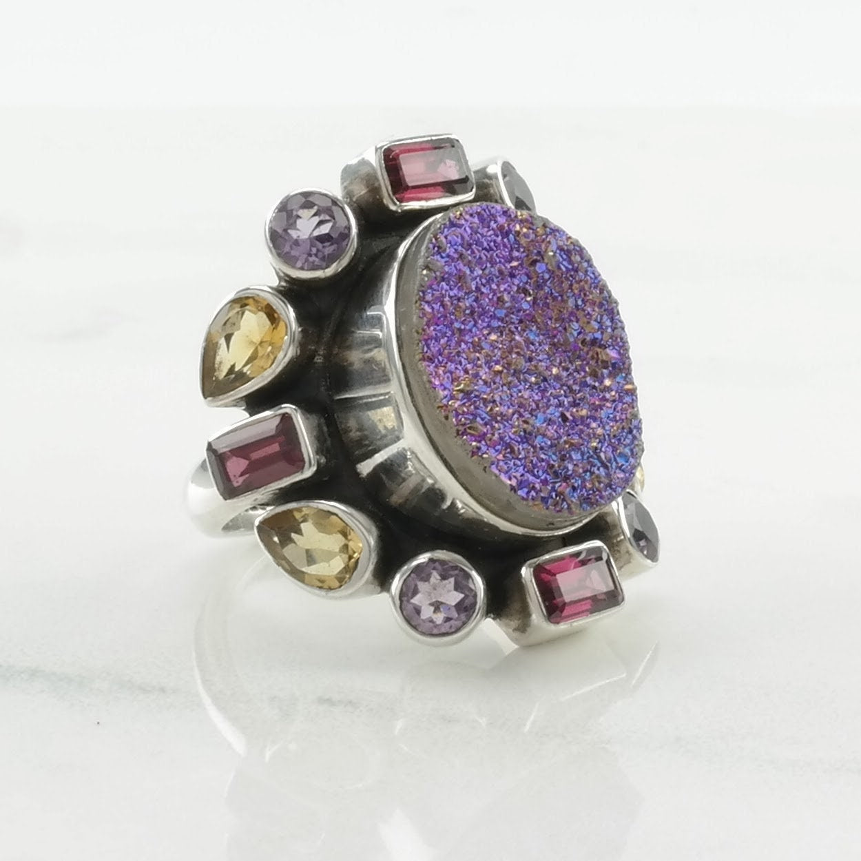 Nicky Butler Silver Ring Quartz, Garnet, Amethyst, Citrine Cluster Sterling Size 7