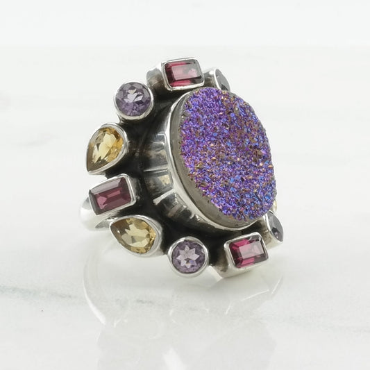 Nicky Butler Silver Ring Quartz, Garnet, Amethyst, Citrine Cluster Sterling Size 7